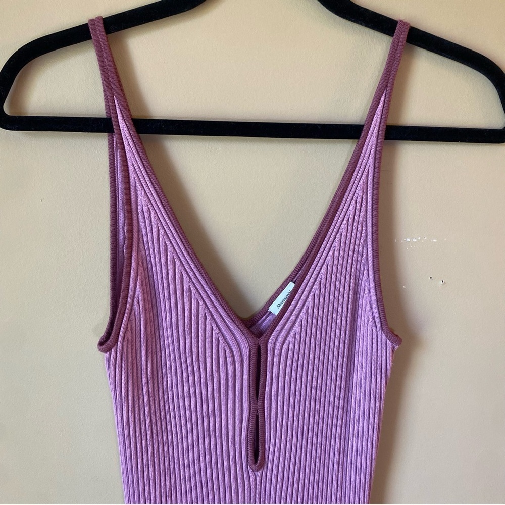 Abercrombie & Fitch Midi Dress Women’s XL Mauve Pink Ribbed Keyhole Leg Slit NWT - Picture 2 of 10